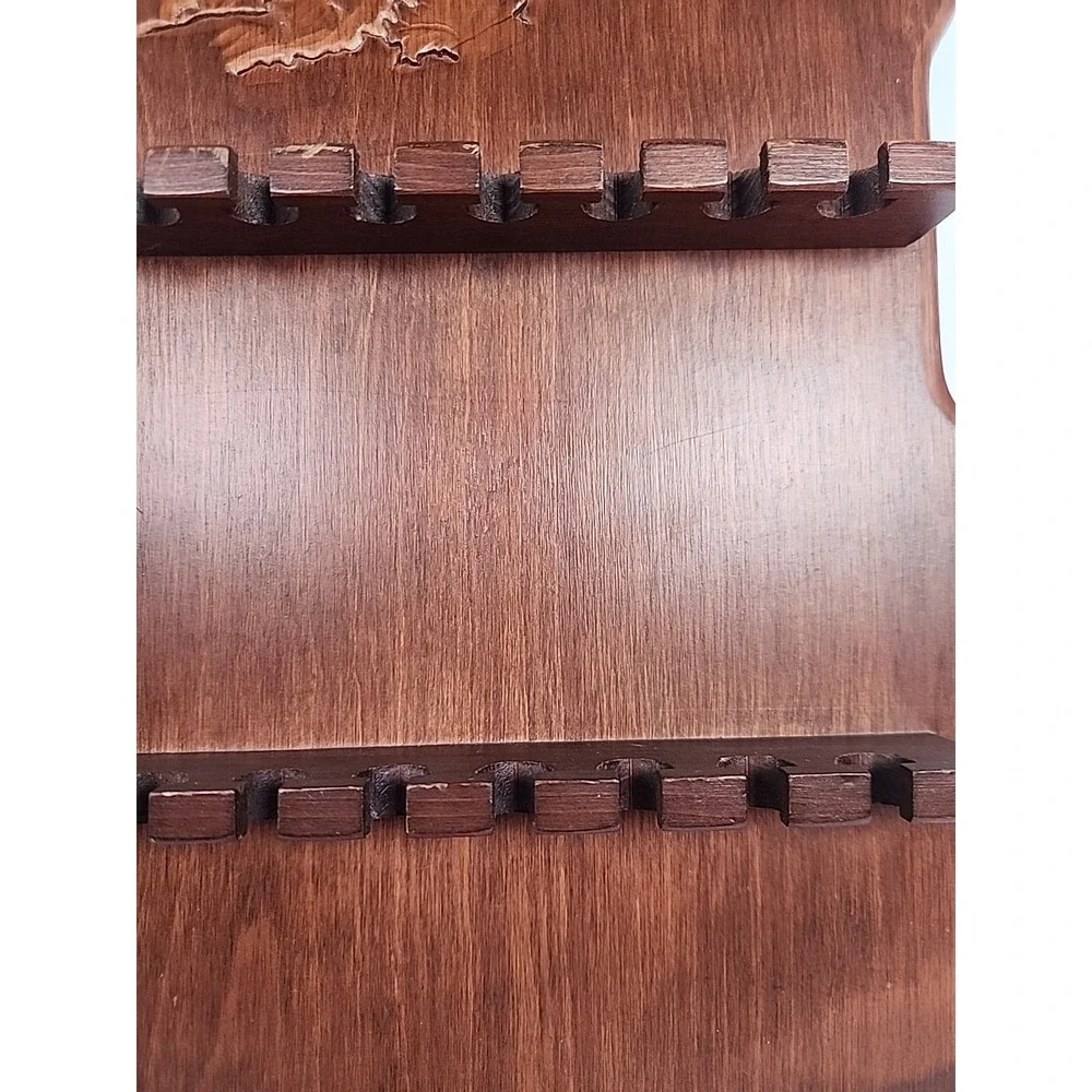 Vintage Carved Wood Water Mill Souvenir Spoon Rack Wall Display Holds 16